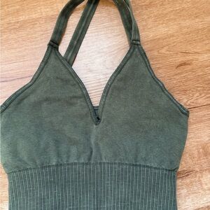 Free People -  Green Halter Neck Ribbed Top